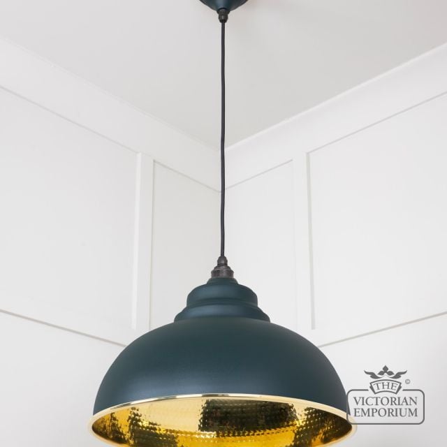 Harlow Pendant Light In Hammered Brass With Painted Dingle Exterior 49521di 3 L