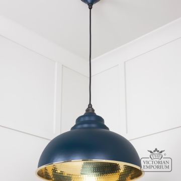 Harlow Pendant Light In Hammered Brass With Painted Dusk Exterior 49521du 2 L