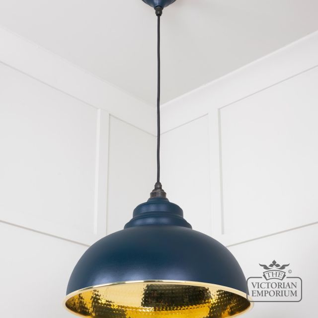 Harlow Pendant Light In Hammered Brass With Painted Dusk Exterior 49521du 3 L