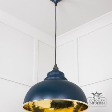 Harlow Pendant Light In Hammered Brass With Painted Dusk Exterior 49521du 3 L