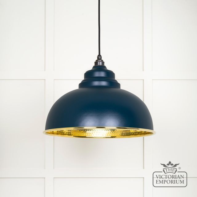 Harlow Pendant Light In Hammered Brass With Painted Dusk Exterior 49521du Main L