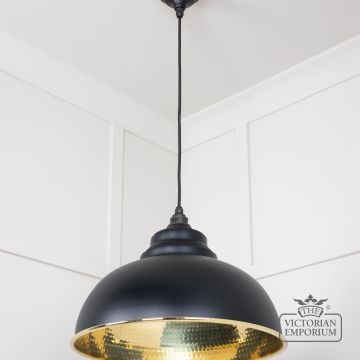 Harlow Pendant Light In Hammered Brass With Painted Black Exterior 49521eb 2 L