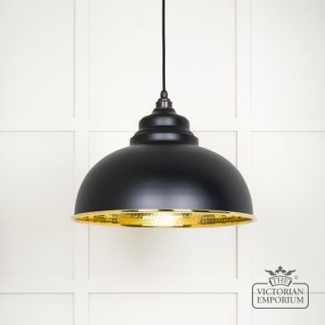 Harlow Pendant Light In Hammered Brass With Painted Black Exterior 49521eb Main L