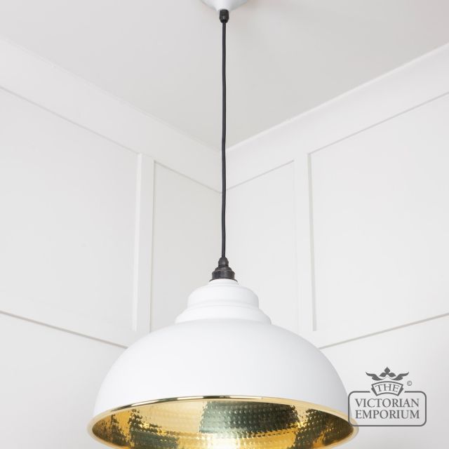 Harlow Pendant Light In Hammered Brass With Painted Flock Exterior 49521f 2 L