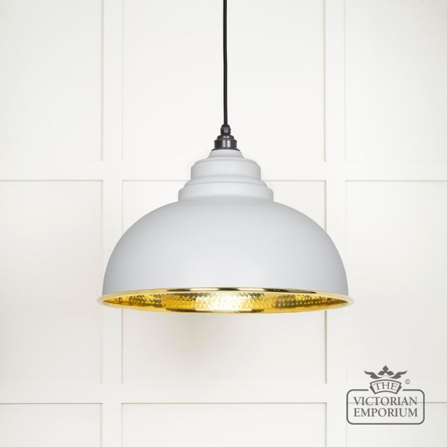 Harlow Pendant Light In Hammered Brass With Painted Flock Exterior 49521f Main L