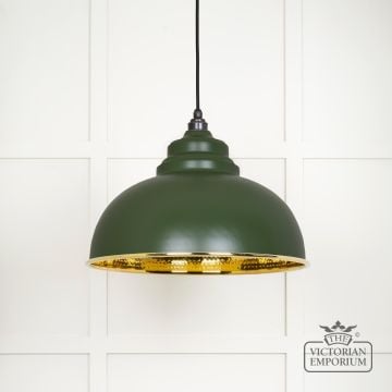 Harlow Pendant Light In Hammered Brass With Painted Heath Exterior 49521h 1 L