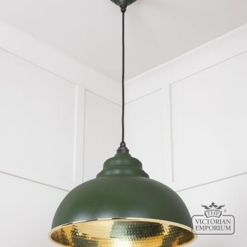 Harlow Pendant Light In Hammered Brass With Painted Heath Exterior 49521h 2 L