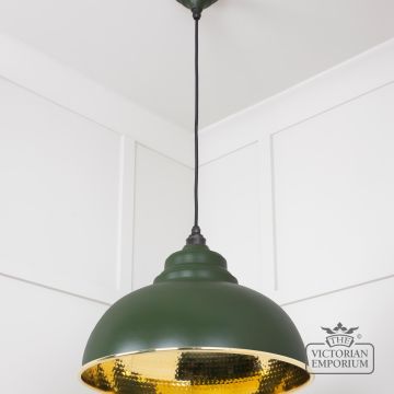 Harlow Pendant Light In Hammered Brass With Painted Heath Exterior 49521h 3 L