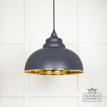 Harlow pendant light in hammered brass with painted Slate exterior
