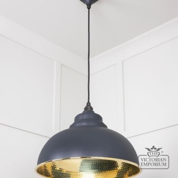 Harlow Pendant Light In Hammered Brass With Painted Slate Exterior 49521sl 2 L