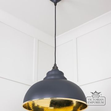 Harlow Pendant Light In Hammered Brass With Painted Slate Exterior 49521sl 3 L
