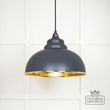 Harlow Pendant Light In Hammered Brass With Painted Slate Exterior 49521sl Main L