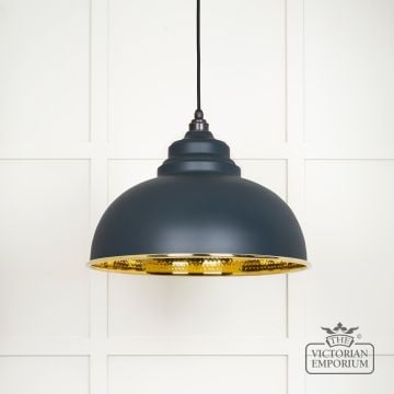 Harlow pendant light in hammered brass with painted Soot exterior