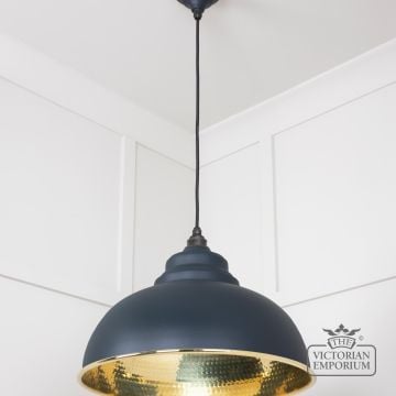 Harlow Pendant Light In Hammered Brass With Painted Soot Exterior 49521so 2 L