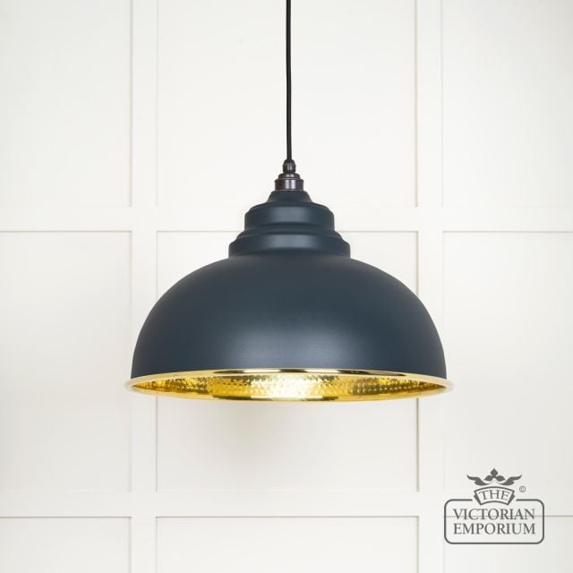 Harlow Pendant Light In Hammered Brass With Painted Soot Exterior 49521so Main L