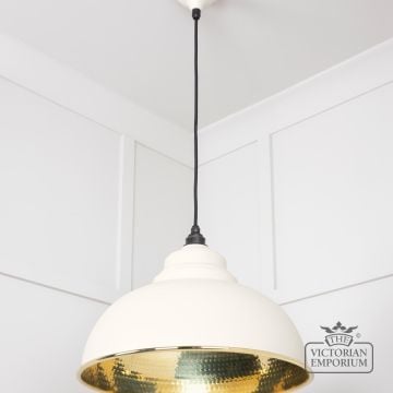Harlow Pendant Light In Hammered Brass With Painted Teasel Exterior 49521te 2 L