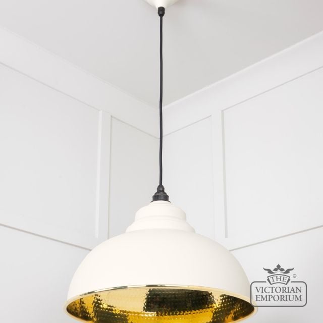 Harlow Pendant Light In Hammered Brass With Painted Teasel Exterior 49521te 3 L