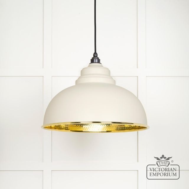 Harlow Pendant Light In Hammered Brass With Painted Teasel Exterior 49521te Main L