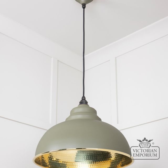 Harlow Pendant Light In Hammered Brass With Painted Tump Exterior 49521tu 2 L