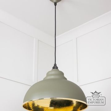 Harlow Pendant Light In Hammered Brass With Painted Tump Exterior 49521tu 3 L