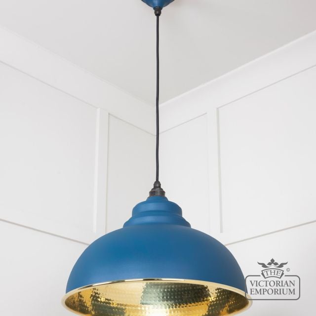 Harlow Pendant Pendant In Hammered Brass With Painted Upstream Exterior 49521u 2 L