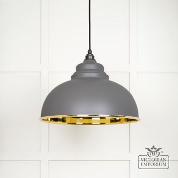 Harlow pendant light in smooth brass with painted Bluff exterior