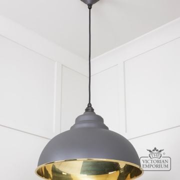 Harlow Pendant Light In Smooth Brass With Painted Bluff Exterior 49522bl 2 L