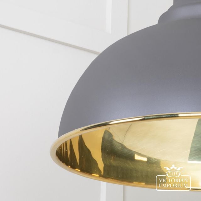 Harlow Pendant Light In Smooth Brass With Painted Bluff Exterior 49522bl 4 L