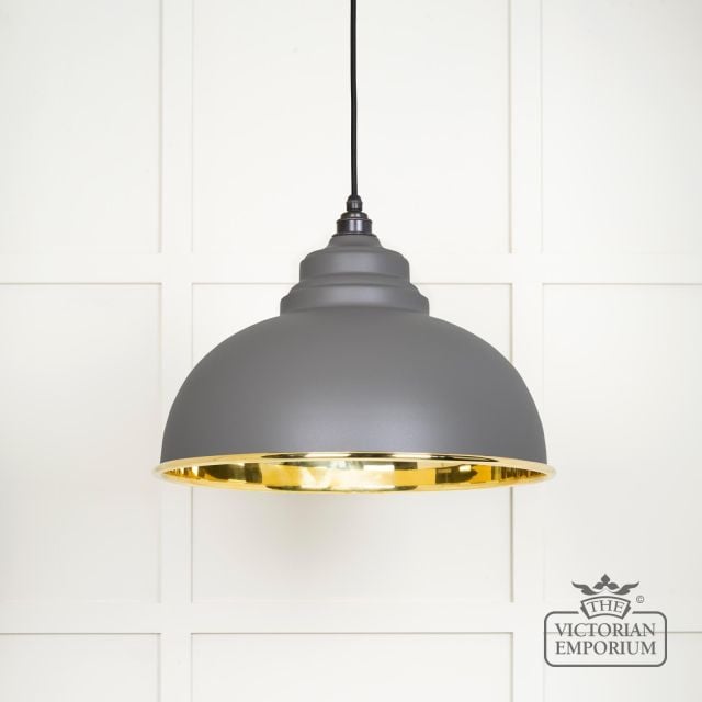 Harlow Pendant Light In Smooth Brass With Painted Bluff Exterior 49522bl Main L