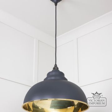 Harlow Pendant Light In Smooth Brass With Painted Slate Exterior 49522sl 2 L