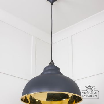 Harlow Pendant Light In Smooth Brass With Painted Slate Exterior 49522sl 3 L