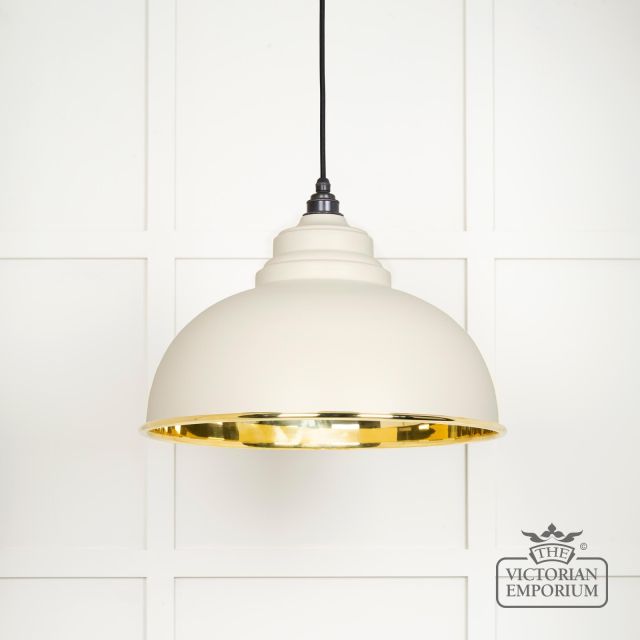 Harlow Pendant Light In Smooth Brass With Painted Teasel Exterior 49522te Main L