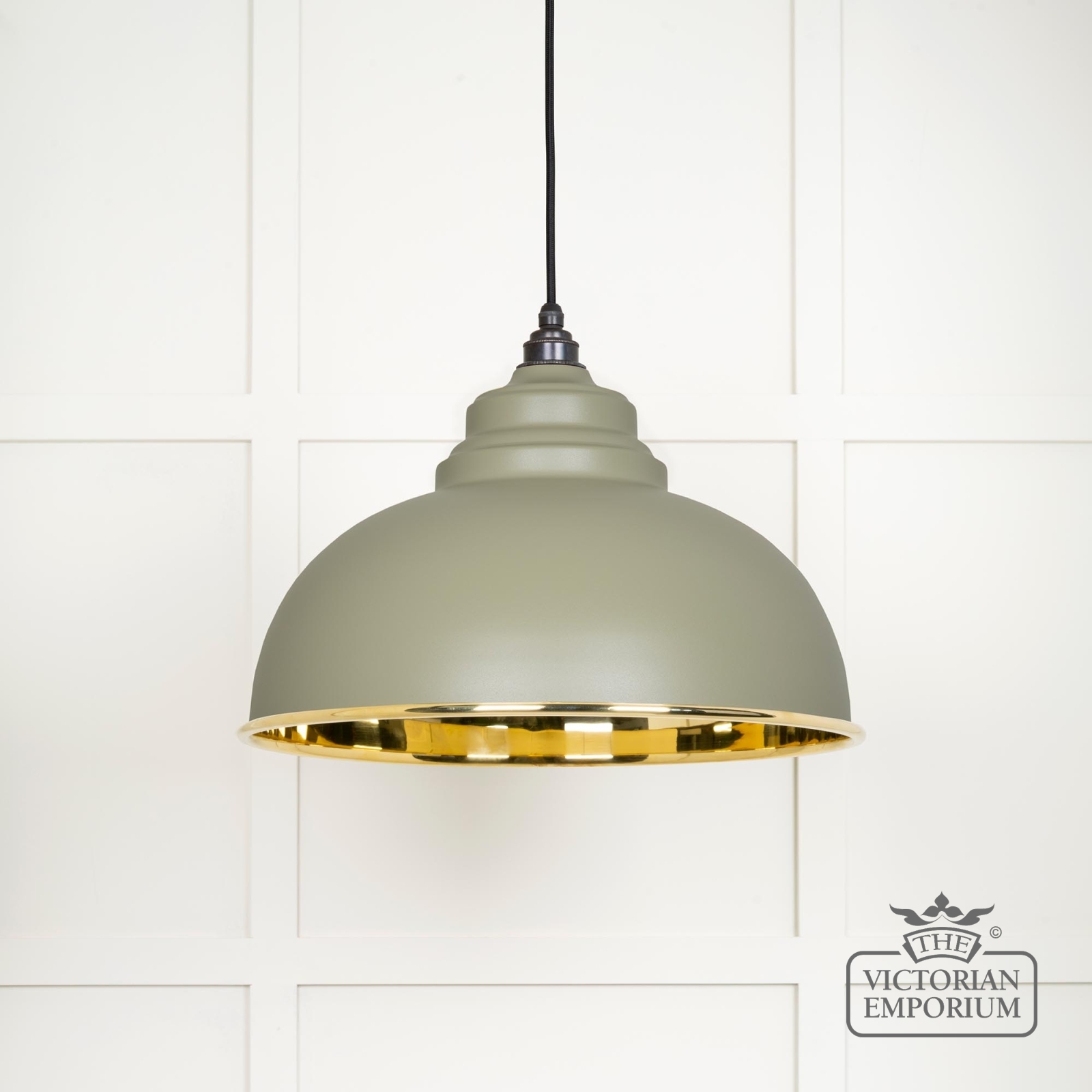 Harlow pendant light in smooth brass with painted Tump exterior