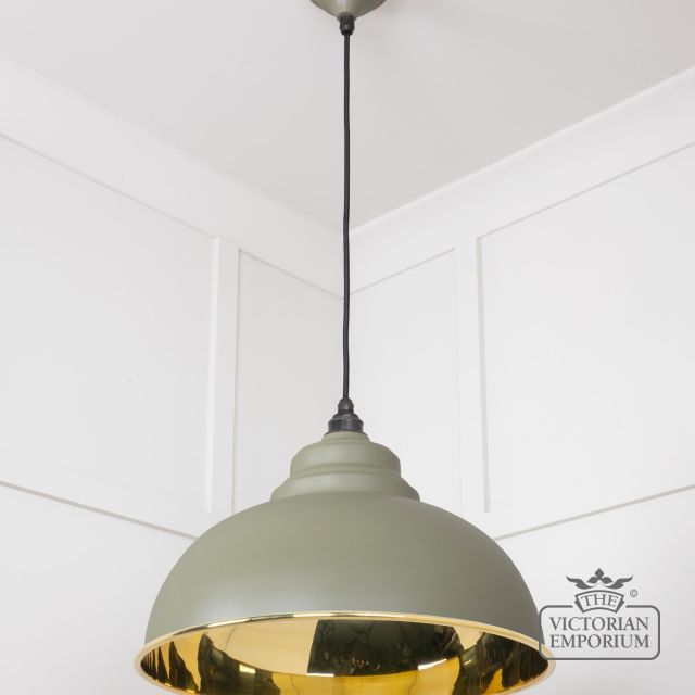 Harlow Pendant Light In Smooth Brass With Painted Tump Exterior 49522tu 3 L