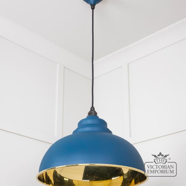 Harlow Pendant Light In Smooth Brass With Painted Upstream Exterior 49522u 3 L