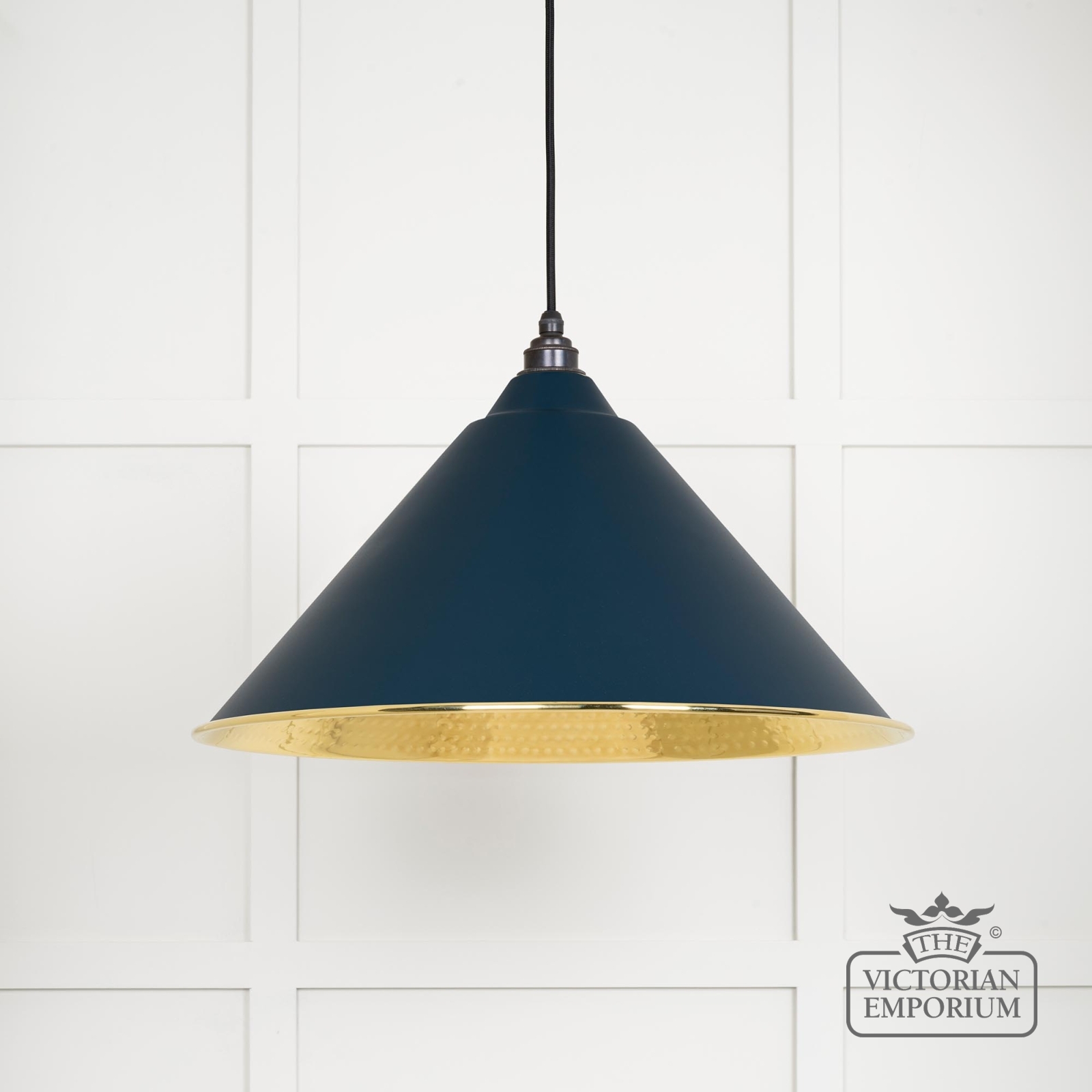 Hockliffe pendant light in Dusk and Hammered Brass