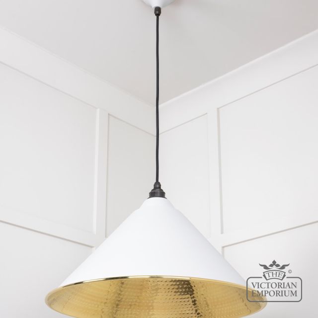 Hockliffe Pendant Light In Flock And Hammered Brass 49523f 3 L