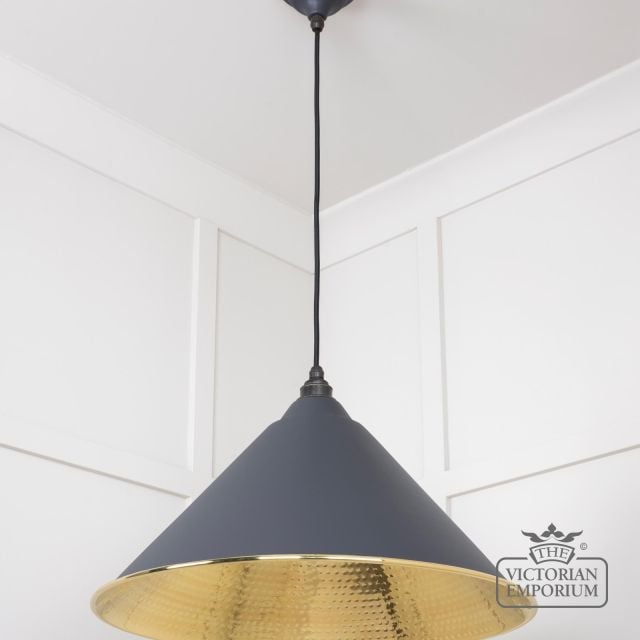 Hockliffe Pendant Light In Slate And Hammered Brass 49523sl 3 L