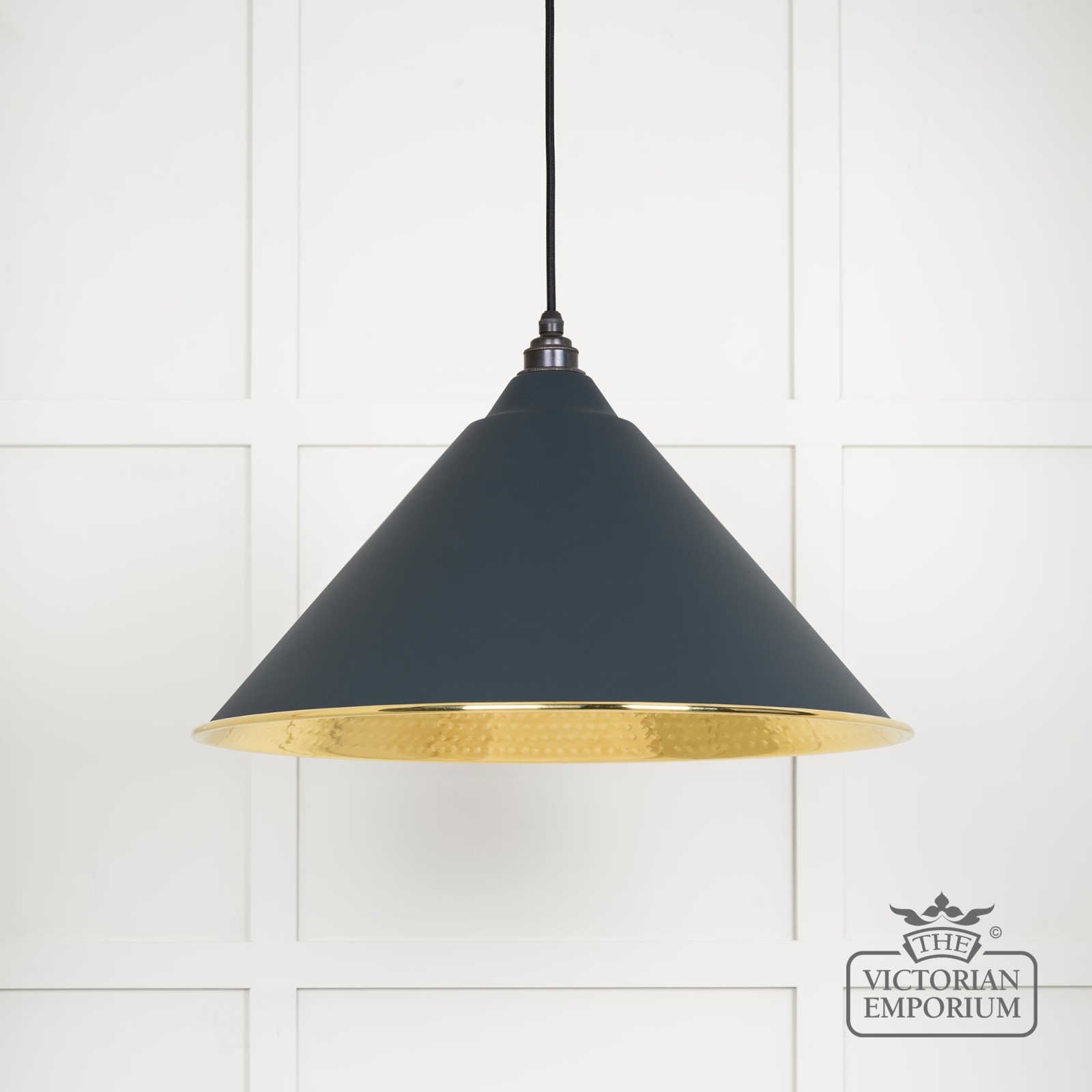 Hockliffe pendant light in Soot and Hammered Brass