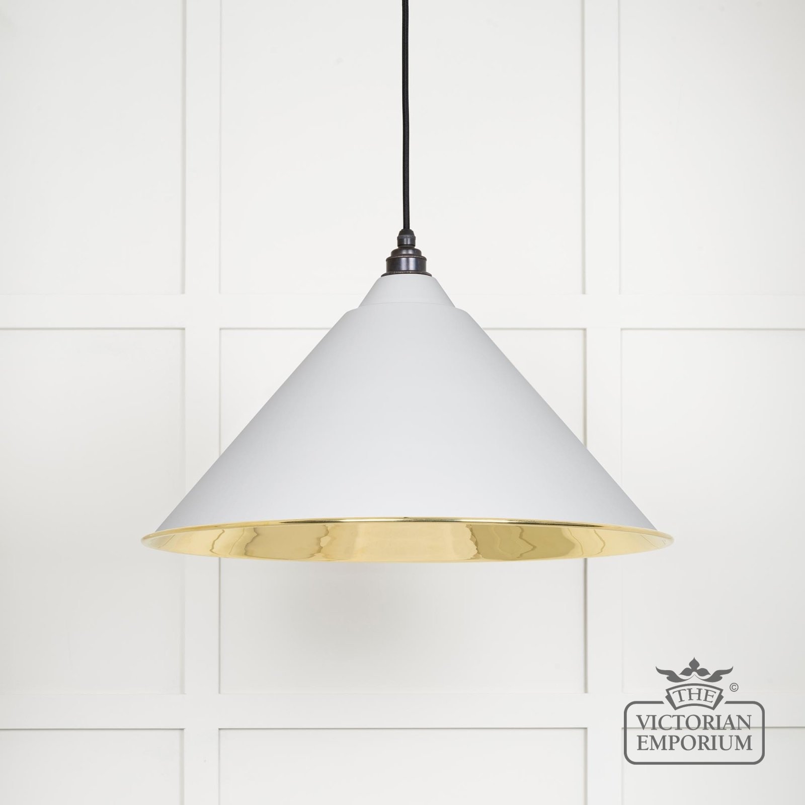 Hockliffe pendant light in Flock and Smooth Brass