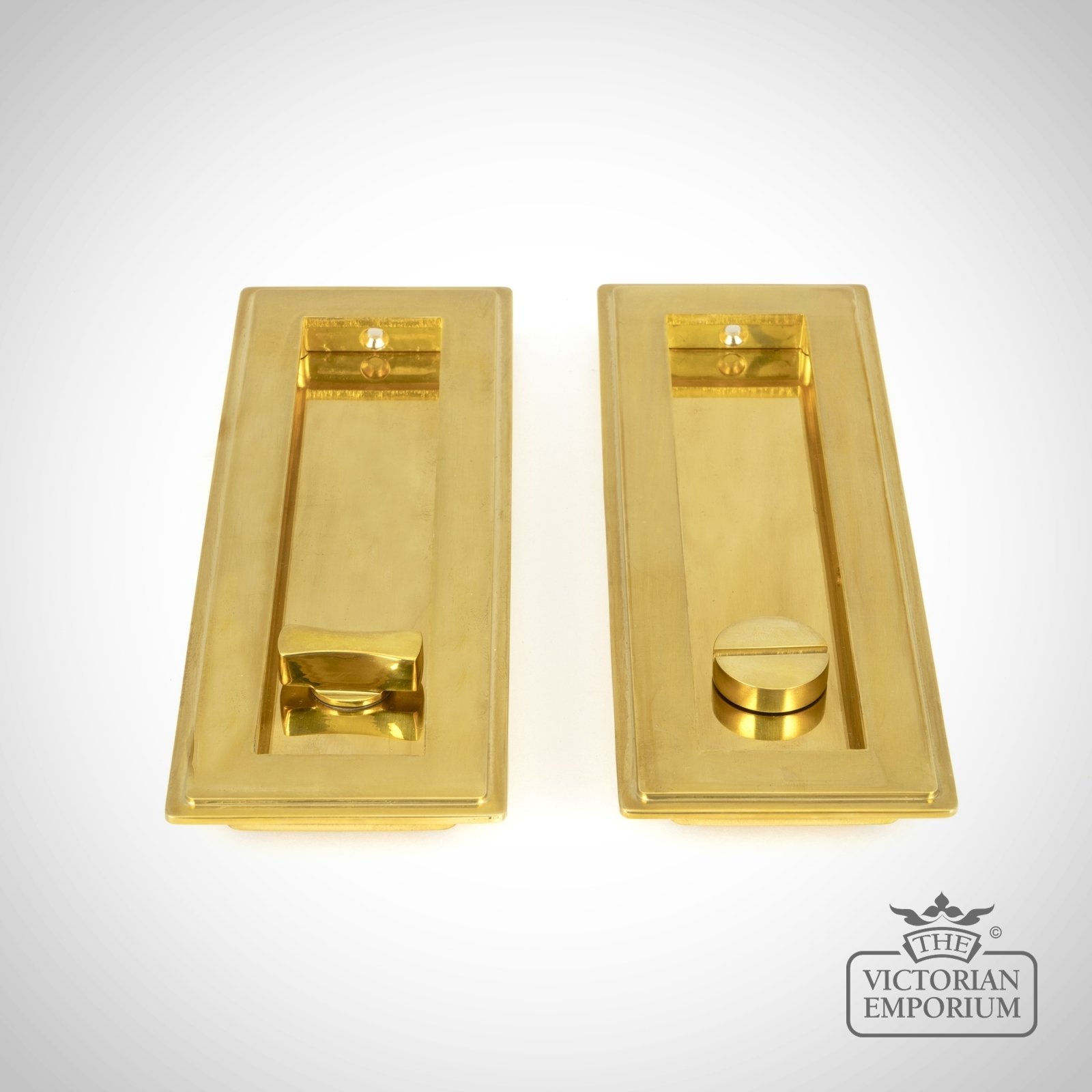 Polished Brass Art Deco Rectangular Pull for Sliding Doors - Privacy Set in a choice of two sizes
