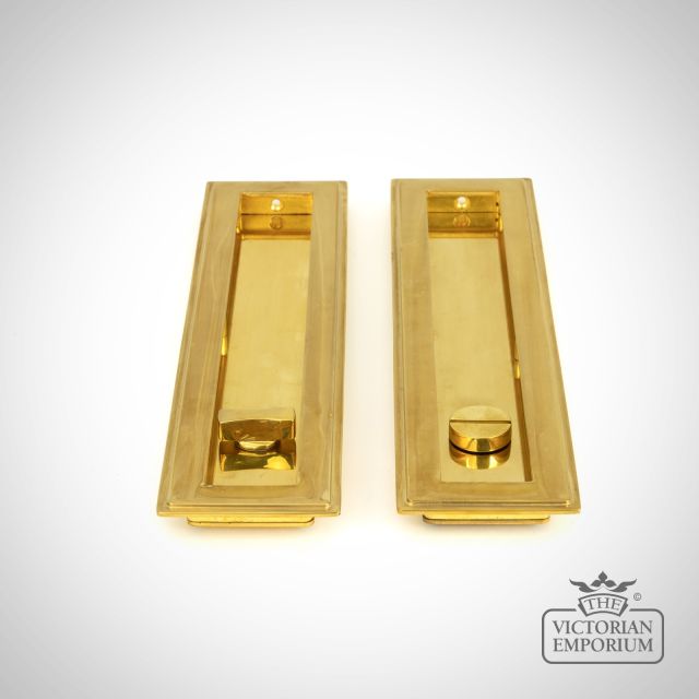 Polished Brass Art Deco Rectangular Pull For Sliding Doors   Privacy Set 47162 1 L