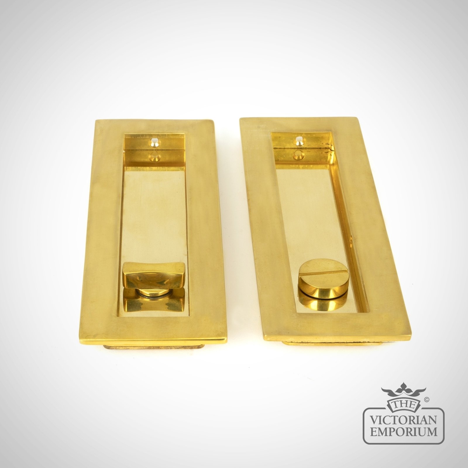 Polished Brass Plain Rectangular Pull for Sliding Doors - Privacy Set in a choice of two sizes