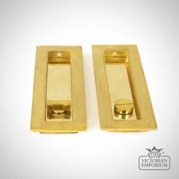 Polished Brass Plain Rectangular Pull For Sliding Doors   Privacy Set 47163 1 L