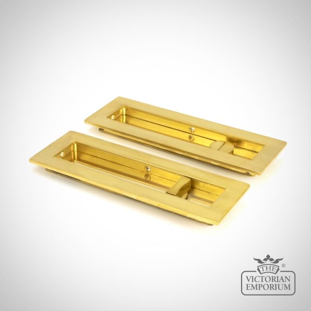 Polished Brass Plain Rectangular Pull For Sliding Doors   Privacy Set 47163 Main L