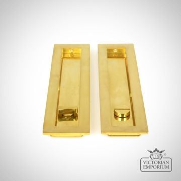 Polished Brass Plain Rectangular Pull For Sliding Doors   Privacy Set 47164 1 L