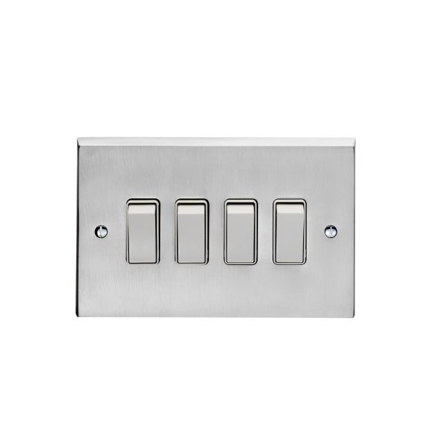 4 gang switch in grid form in brass, chrome or satin chrome