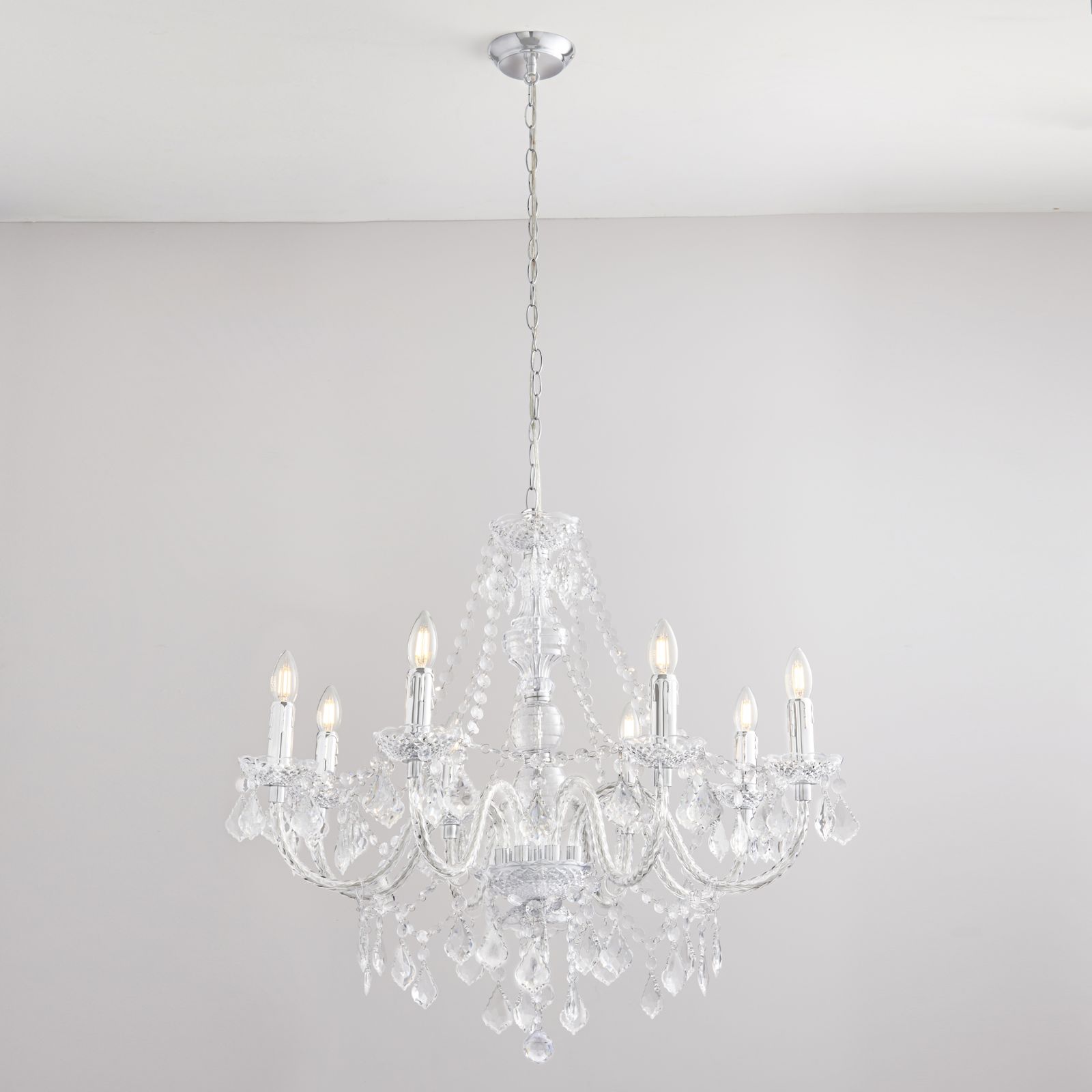 Clarence 8 Light Polished chrome Chandelier with clear acrylic beading