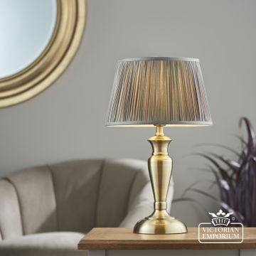 Olso Antique Brass Lamp Base With Freya Silk Pleated Shade 91085 1