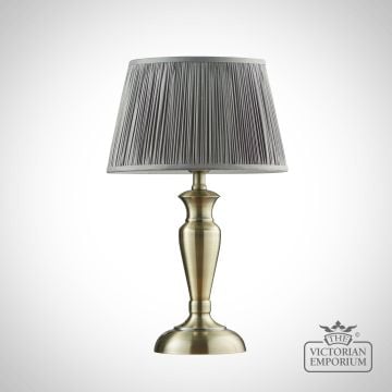 Olso Antique Brass Lamp Base with Freya Silk Pleated Shade in a choice of colours